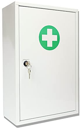 Home Beauty Wall Mounted Medicine Cabinet – Lockable with 2 Keys & Green Plus Mark | Secure Medication Storage, First Aid Organizer & Emergency Kit Box for Home, School, Office