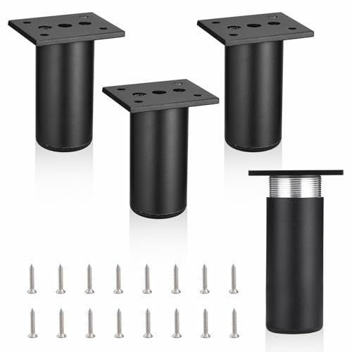 MixDora 4Pcs Adjustable Furniture Legs Black Metal Sofa feet Aluminum Alloy Couch Legs Wardrobe Foot Bed Feet Furniture Replacement Legs