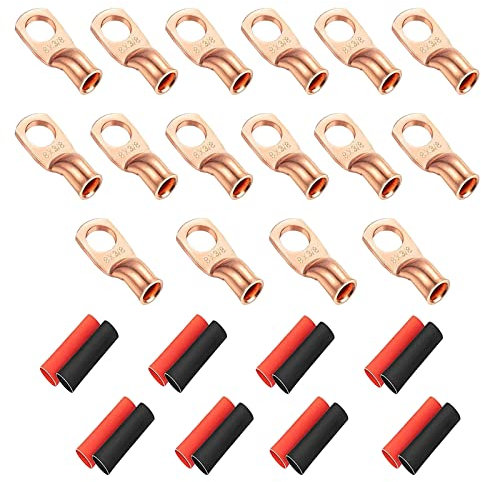 HUAZIZ 16 Stück Batterie-Ösen Batteriekabelenden, Robuste Kupferdraht-Ösen, röhrenförmige Ringklemmen, Crimpdraht-Ring-Ösen, Batterieklemme Anschlüsse