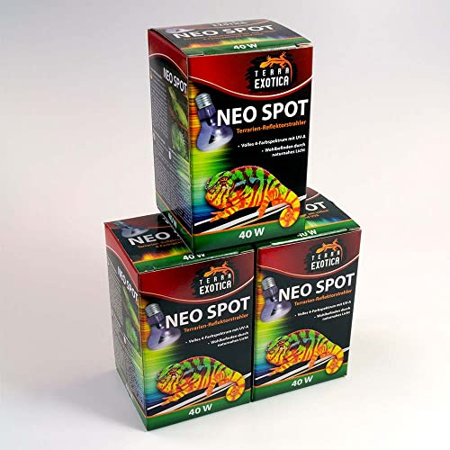 Terra Exotica Neo Spot - Terrarien-Reflektorstrahler mit UV-Strahlung für Terrarienbewohner - Wärme- und Lichtquelle für Ihr Terrarium 25W, 40W, 60W, 75W, 100W und 150 Watt (3, 40 W)