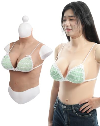 Peikey Silikon Brüste, [Halbe Körperabdeckung] Künstliche Brüste mit Geeignete BH, Realistisch Silikonbrustplatten Brustformen für Crossdresser, Dunkler Hautton-Leichte Baumwollfüller, E Körbchen