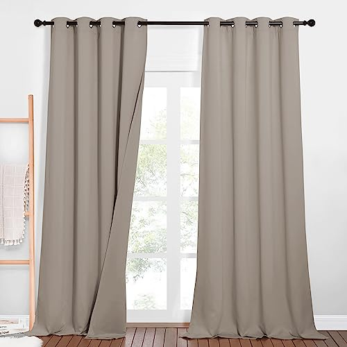 PONY DANCE Soundproof Curtains for Bedroom Dreilagige Blickdichte Vorhänge mit Ösen 2er Set Verdunkelungsvorhang Thermo Gardinen Isolierend Kälte und Wärme, H 240 x B 132cm, Sandfarben