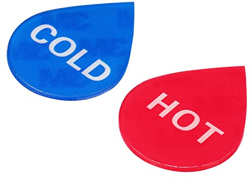 PATIKIL 2 Paar / 4 Stück Self Stick Heiß/Kaltwasser Etikett Acryl Tropfenform Aufkleber Schilder für Wasserhähne Waschbecken Rot Blau