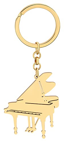 NEWEI Süß Musik Bassgitarre Schlüsselanhänger Klavier Schmuck elektrische Gitarre Zubehör für Frauen Männer Musiklehrer Rucksack Charms (Vergoldetes Klavier)