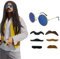 MIVAIUN 3 Stück Hippie Perücken Set 70er/80er Jahre Herren Hippie Perücke Braun Disco Kostümzubehör Lange Gerade Perücke Brille Bart Rock Kostümzubehör für Mottoparty Rave Halloween (Braun)