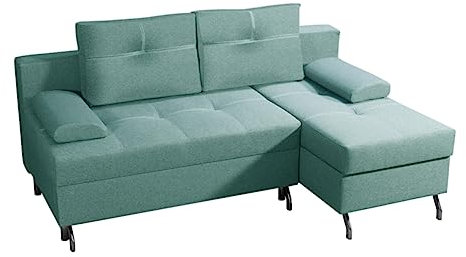 BROMARKT Ecksofa SEPHIA L-Form Schlafsofa Wohnlandschaft Links/Rechts Couch, Bettkasten,Schlaffunktion,viele Farbvarianten (Rechts, Rino 31 – Minthe, h80 x t141 x b200 cm)