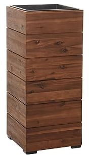 VIVANNO Pflanzkübel Blumenkübel Säule Holz Block Braun mit Einsatz - 32x32x75