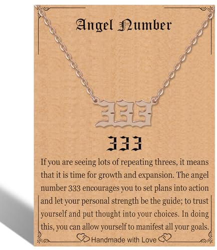 Angel Number Rose Gold 333 Necklace For Women,Dainty Silver Plated Number 335 Pendant Choker Chain Numerology Jewelry Necklace Gifts for Women Girls