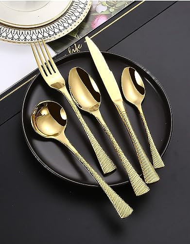 ESSONIO Geschirrset Besteckset Gold 8 Personen, Besteck Set, Lebensmittelechter Edelstahl Spiegelpoliertes Cutlery set, Spülmaschinenfest (8 Satz mit 40 Stück)