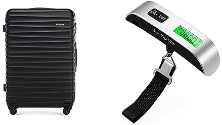 WITTCHEN Stabiler Großer Koffer Trolley Koffer Reisekoffer Schwarz & Blendura Kofferwaage Digital mit Haken, Gepäckwaage Travel mit Temperatursensor