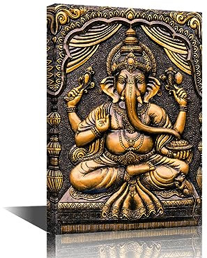 TISHIRON Kunstdruck auf Leinwand, Motiv: Hindu Gott, Ganesha, Herr des Erfolgs, modernes Kunstwerk, gespannt und gerahmt, für Büro, Schlafzimmer, Wohnzimmer, Heimdekoration, fertig zum Aufhängen, 45,7
