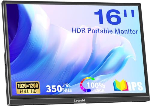 16 Portable Monitor ,Lrtzcbi IPS Screen HDR FHD 1920x1200 Laptop Monitor Eye Care External Display LED Business Monitor,60hz,178°,HDMI,USB Type C for PC Mac Xbox PS5 iphone 15pro/Max