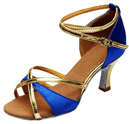 LOYYVE Sandalen Tanzschuhe Freizeit Damen Outdoor Atmungsaktiv Absätze Hohe Damen High Heels Schuhe Damen Elegant Kleiner Absatz (Blue, 40)