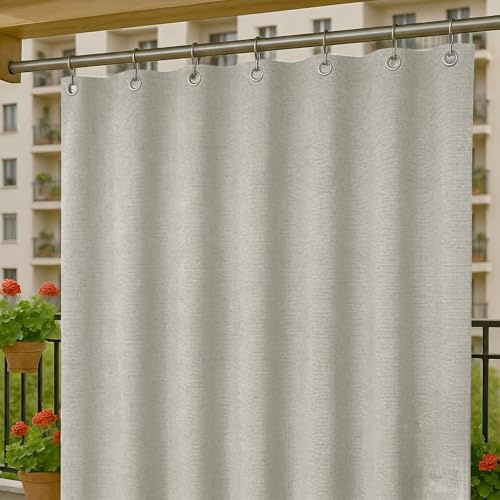 Byour3 – wasserdichte Outdoor Vorhäng Wetterfest mit Metallringen Anti-Schimmel Verdunkelungs Seitenvorhänge Markise für Balkon Pavillon Terrasse Sonnenschutz (Grau, B. 155 x 270 L)