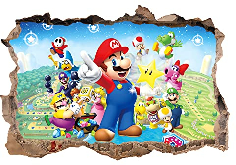Grenric 3D Mario Bros Tapete, Wandaufkleber für Kinderzimmer, Kinderzimmer, Wanddekoration, Cartoon-Poster, Dekoration