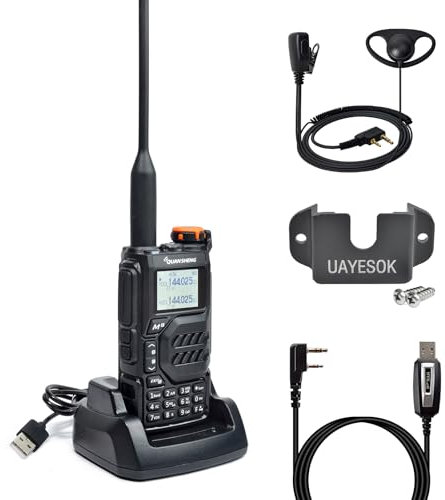 QUANSHENG UV-K5 Radio 5W Ham Handheld Walkie Talkie Long Range Two Way Radio for adult Dual Band NOAA Weather Receiver with Type C Charging, 200 Channnnels (UV-K5 with holder & earpiece & cable)