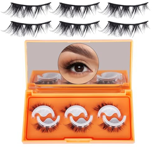 3 Pairs Self Adhesive Eyelashes, Reusable False Eyelashes Pre Glued Eyelashes Stick on Eyelashes Long Thick Eyelashes No Glue/Eyeliner Needed, Waterproof and Easy to Put on