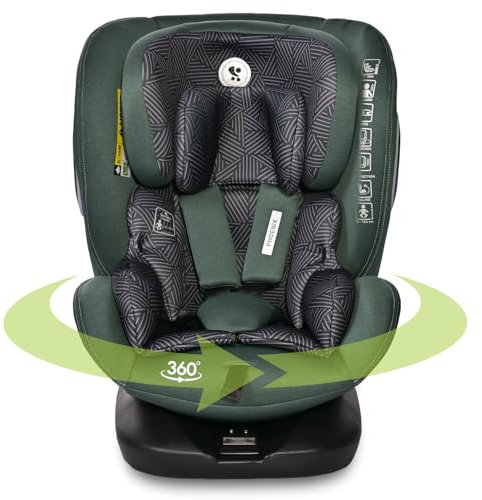 Lorelli Auto Kindersitz Phoenix mit Isofix, 360 Grad drehbar, (0-36 kg) Mitwachsender Autositz i-Size 40-150cm - Gruppe 0+/1/2/3, Babysitz ab Geburt, 5-Punkt-Gurt, Einstellbare Kopfstütze, grün
