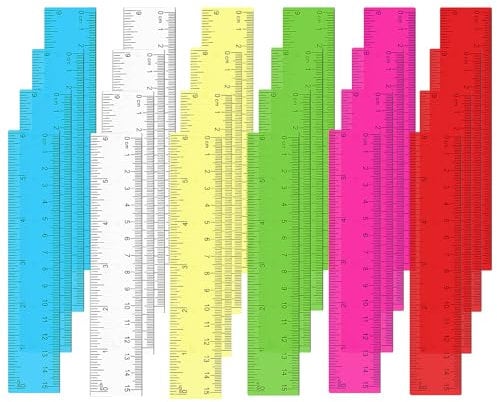 Mabor Lineal mit gerader Kante, 15 cm, transparentes Kunststoff-Lineal, 24 Stück, kleines Lineal, metrisch und Zoll, Zeichenlineal für Studenten, Kinder, farbiges Lineals für Klassenzimmer