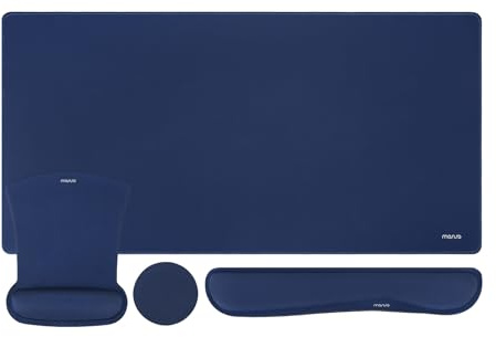 MOSISO Repose Poignet Set,Grand Tapis de Souris Gamer&Repose Poignet Clavier&Tapis de Souris&Sous-verre,Ergonomique Antidérapant Mouse Pad avec Mousse à Mémoire Maison Bureau,Bleu Marin