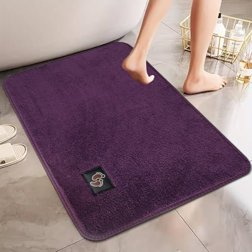 B&B Bathroom Mat, Soft Microfiber Bath Rugs, Non-Slip Shaggy Bath Carpet, Machine Wash Dry Bath Mats for Bathroom Floor, Tub and Shower, Plum - 50 x 80 cm