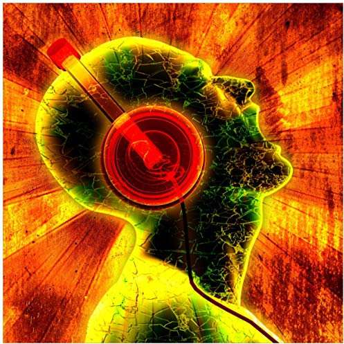 Wallario Glasbild Musik mit Kopfhörern - 55 x 55 cm Wandbilder Glas in Premium-Qualität: Brillante Farben, freischwebende Optik
