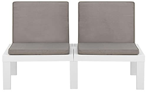 HETFTJN Esszimmerbank Gartenbank Bierbankgarnitur Balkon Sessel - Garten-Lounge-Bank mit Auflagen Kunststoff Weiß für Park Draussen Balkon Terrassen