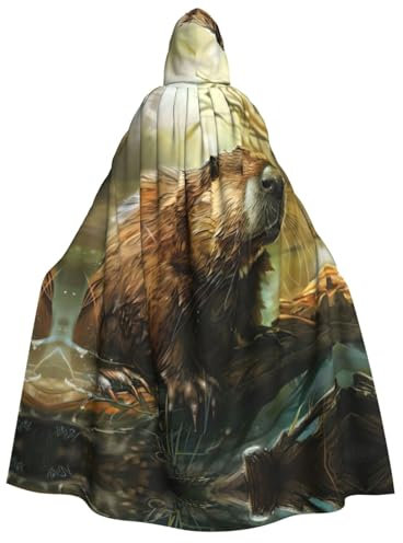 YaWea Kapuzenumhang mit Biber-Druck, Renaissance-Umhang, Halloween-Kapuzenmantel, Mittelalter-Umhang, Cosplay-Umhang
