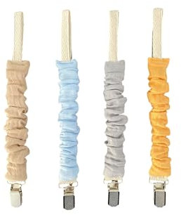 4 Stück - 100% Baumwolle Schnullerkette, Musselin Schnullerketten,Schnullerkette Mädchen and Junge Baby Schnullerkette, Schnullerband, Schnullerclip