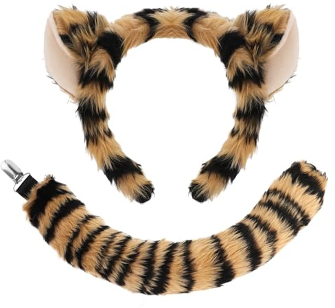 XEPST Tiger Ohren und Schwanz Set, Tier Tiger Kostüm Set mit Stirnband Kunstpelz Schwanz für Tierkostüm Cosplay Geburtstagsparty Halloween Kostüm Kostüm Partyzubehör