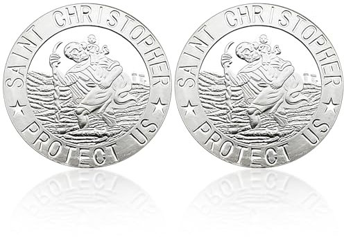 SNONESIY Heiliger Christophorus Auto 2 Stück Schutzpatron Autofahrer 1,6 * 1,6 * 0,1 Zoll Christophorus Auto Ideal für Fahrer und Reisende Geschenke Glücksbringer Christliche Begleiter(Silber)