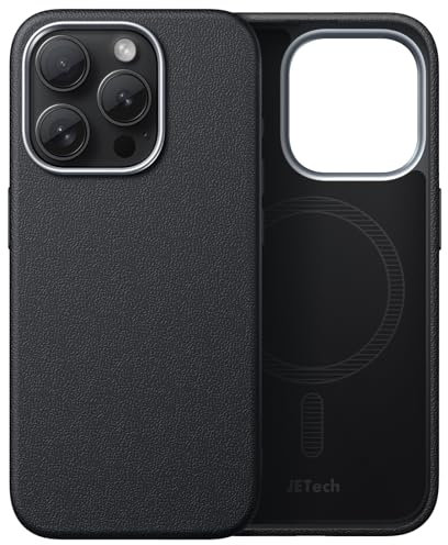 JETech Dünn Hülle für iPhone 15 Pro 6,1 Zoll Kompatibel mit MagSafe, Weiche TPU Anti-Kratzer Stoßfest Handyhülle mit Leder Textur Design, Nicht-Leder (Schwarz)