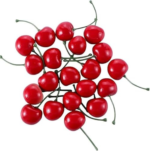20Pcs Red Artificial Cherries,Fake Fruit Decor Simulation Cherry Model Lifelike Fruit Cherry Ornament,Home Kitchen Party Decoration Desk Ornament Photography Prop,Artificial Plants and Flowers,Fruit