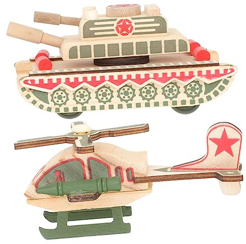 ifundom 2stücke Holzspielzeug Hubschrauber Und Panzer Lernspielzeug Für Junge Mädchen Party- Dekoration Und Sammlung Fördert Kreativität Und Hand-Augen-koordination