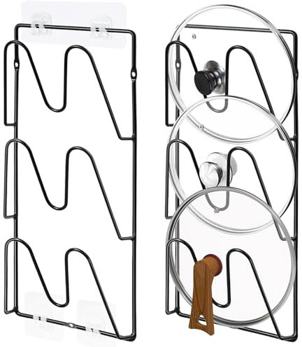 YEXEXINM 2 Pack Topfdeckel Organizer Rack, 6-Tier Topfdeckel Halter, keine Bohrung erforderlich, Sticks zu glatten Wänden/Türen, Rostbeständige Topfdeckel für Küchenaufbewahrung