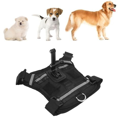 Hunde Geschirr für Action-Kamera, Weich Gepolsterte, Verstellbare Hunde-Geschirr Halterung für Große, Mittlere und Kleine Hunde, Zur Brust-und Rücken Fixierung,