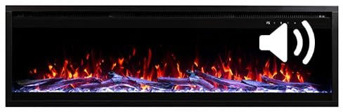 AFLAMO Chimenea Eléctrica LED Royal Pro 180, Montaje Empotrado/en Pared, Control por App, Compatible con Alexa, Calefacción y Efectos de Llama Multicolor, con Sonido y Calefacción (180x38x16)