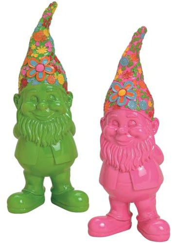 Pommerntraum ® | 2-er Set GartenDeko WohnDeko Dekorationsfiguren Gartenzwerge Zwerge Zwerg-Figuren Zwergen-Deko (pink + grün - S)