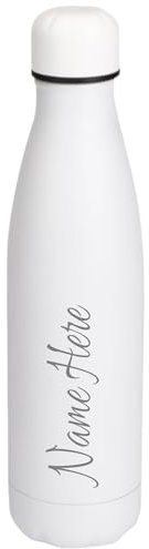 Personalised Engraved 500ml Insulated Water Bottle with Any Name Hot or Cold Drinks Selection of Colours (White)