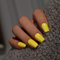 KQueenest Light Yellow Press on Nails Short Medium Square, Short False Nails with Glue, Glossy Pastel Bright Yellow Fake Nails Press ons, Coffin Reusable Soft Gel Stick on Nail for Women 28 Pcs