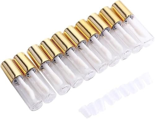 10 Pcs Gold 1.2ML Clear Round DIY Empty Lipstick Bottle, Gloss Tubes Lipgloss Tubes Container with Cap,Cosmetic Sample Container Lip Gloss Jars Refillable Containers