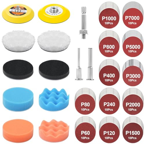 133 Pcs Drill Sanding Disc Attachment Polishing Kit, 3 Inch Headlight Restoration Kit, Wet Dry Hook and Loop Sandpaper Buffing Pads with Rotary Tools for Car Metal Wood Glass Resin Expoxy