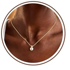 TINGN Kette Gold Farbe Damen 14 Karat Vergoldete Perlenkette Elegante Choker Kette mit Perlen Anhänger Perlen Halskette Mode Schmuck für Damen Frauen