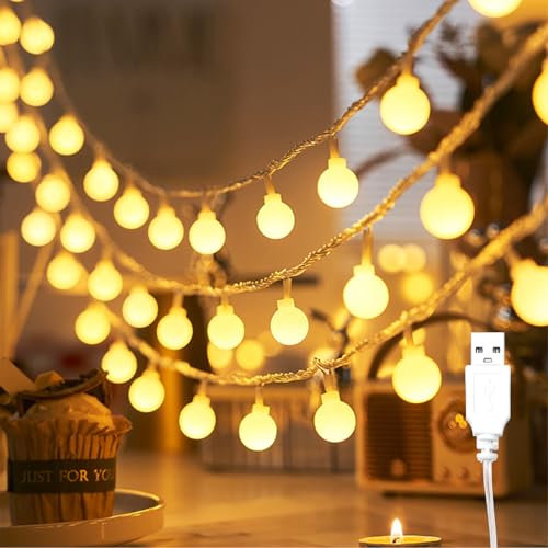 ENLACE Lichterkette Innen, 6M 40 LED Lichterkette Kugeln Warmweiß, USB-Betrieb, Kugel Lichterketten für Hochzeit, Party, Weihnachten, Balkon Deko, Camping, Innen & Außen