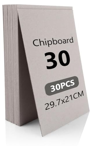 LOLYSIC 30 Blatt Graupappe 2 mm A4 Buchbinderpappe, Buchbinderpappe DIN A4 21 x 29,7cm, Graupappe zum Basteln für Buchbinden Bastelarbeiten Modellbau Adventskalender Verpackungen Karten Bastelkarton