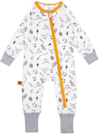 Blade & Rose x Harry Potter™ Hedwig Baby Romper Playsuit – Official Licensed Baby Clothing, Full-Length Zip, Soft Stretchy Fabric with Fold-Over Feet, Grey/White, Sizes 0-3 Months to 18-24 Months