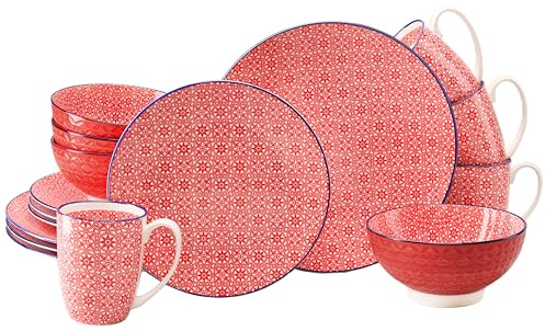 CreaTable, 24787, Serie Mediterran Rot, 16-teiliges Geschirrset für 4 Personen, Kombiservice aus Steinzeug, spülmaschinen- und mikrowellengeeignet, Qualitätsproduktion
