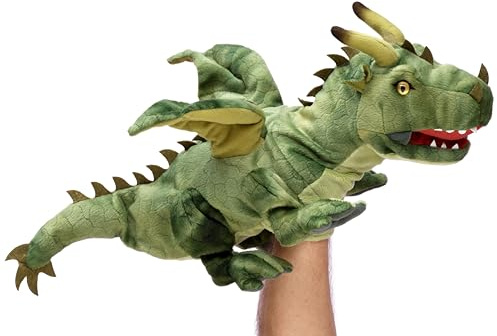 Uni-Toys - Marionetta a mano con drago (verde) – 49 cm (lunghezza) – Peluche
