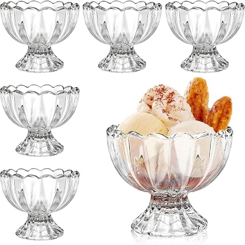 LYCN Glass Ice Cream Bowls Set of 6, Mini Clear Dessert Cups, 5oz/150ml | Footed Dessert Bowls, Thicken Glass, Lead and BPA free, Easy to Clean, for Sundae Fruit Pudding Cocktail