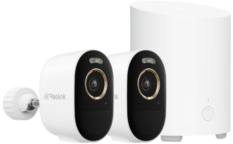 Reolink 4K 8MP Überwachungskamera Aussen Akku Solar Set, KI Erkennung | Zentrale Verwaltung, bis zu 1 TB Speicherplatz, Farbnachtsicht, Argus 3 Ultra 2-Kamera-Set mit Home Hub Mini